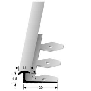 Overgangsprof.buigbaar 345 tbv 4,5 mm PVC zilver